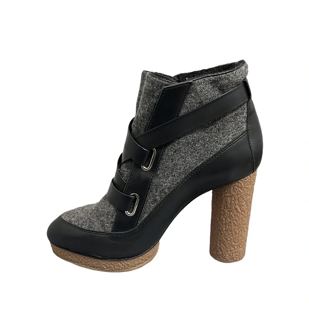 Loeffler Randall Serena Black Leather & Gray Flannel Platform Boots Size 8
